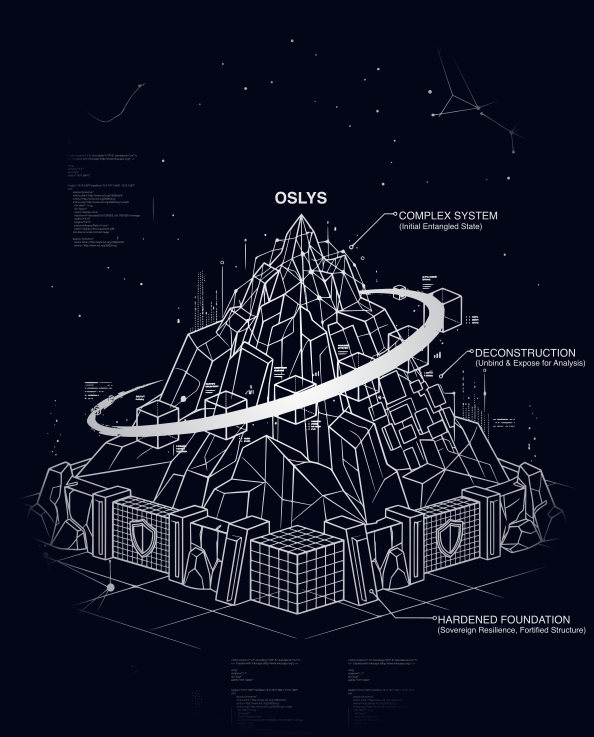 Oslys methodology diagram — Operational Systems AnaLYSis: unbinding complexity to expose vulnerabilities, optimize architecture, and build hardened foundations